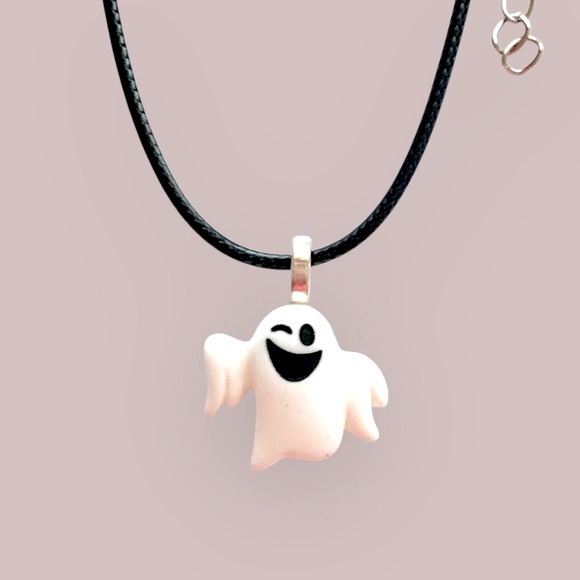 Ghost Pendant Necklace - Black and White Handmade Halloween - Picture 1 of 2